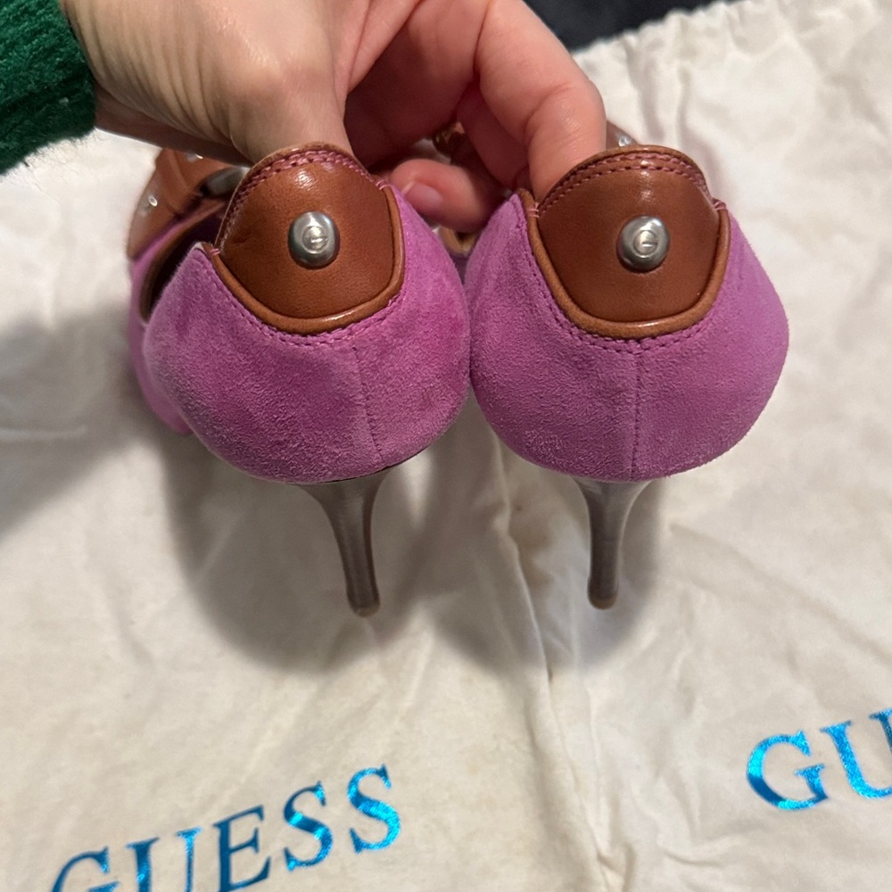Guess Chic Pink and Brown Peep Toe Heels - Picture 3 of 7